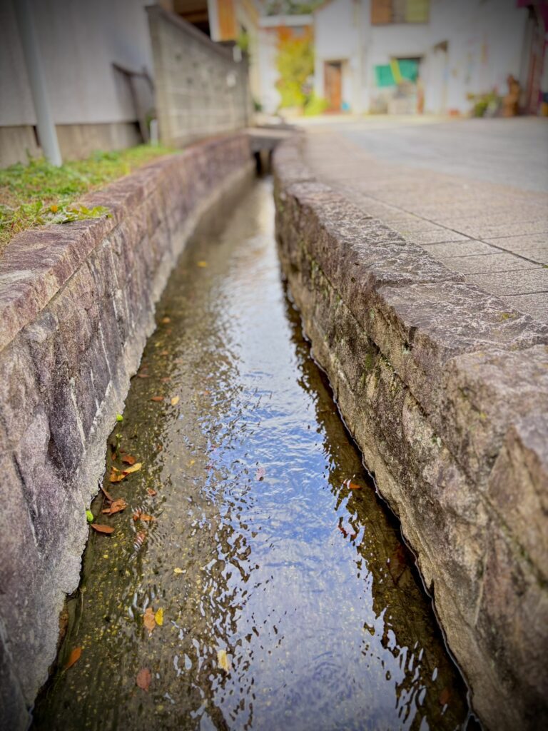 小野神社参道脇の側溝